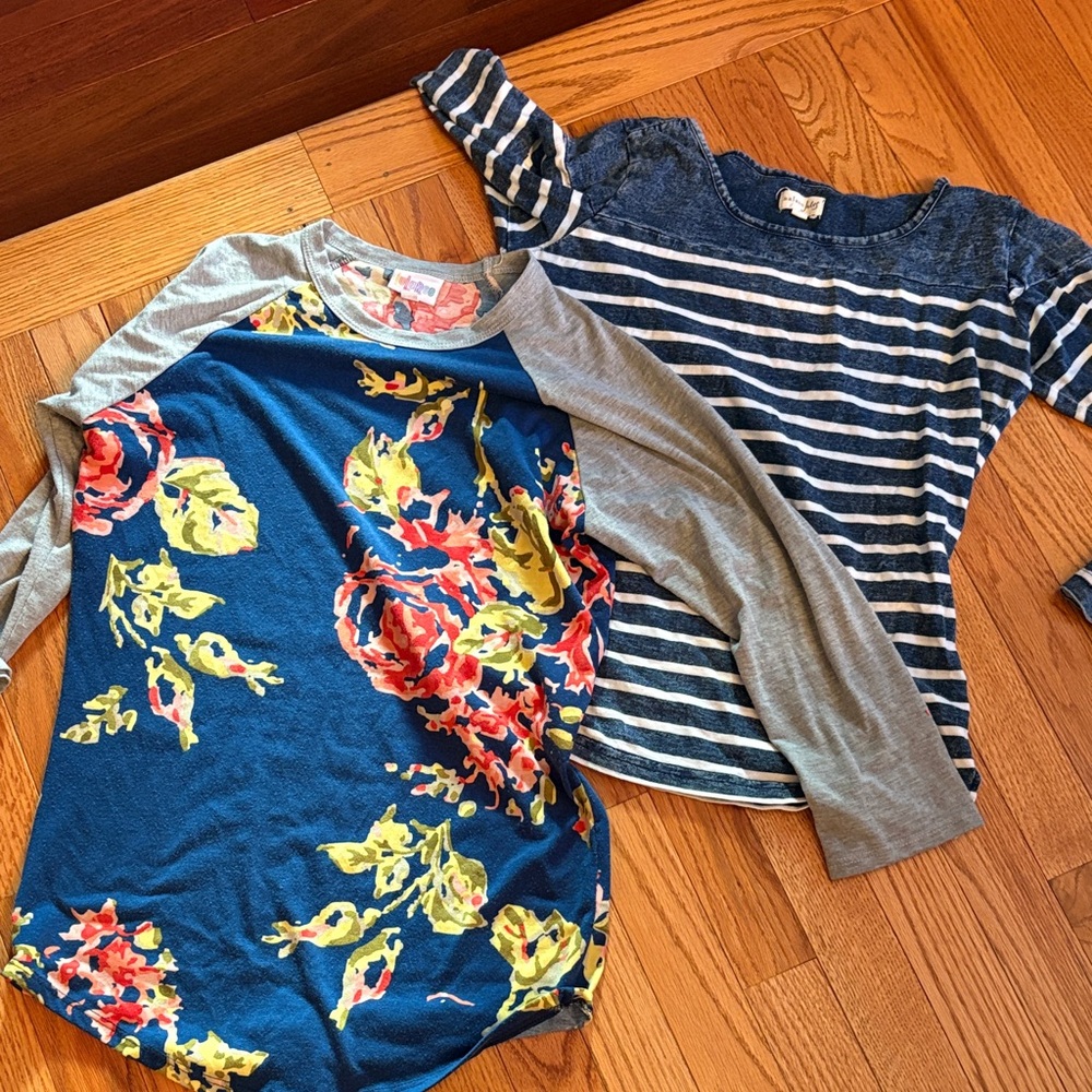 Floral and Striped Tops Set 3/4 length sleeves